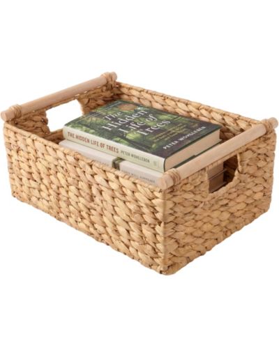 Best Choice Products Wicker Storage Basket, Shelf Basket w/ Wooden Handles, Rectangular Storage Bin