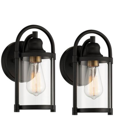 John Timberland Avani Modern Outdoor Wall Light Fixtures Set of 2 Black Metal 10 1/4" Clear Glass for Post Exterior Barn Deck House Porch Yard Patio
