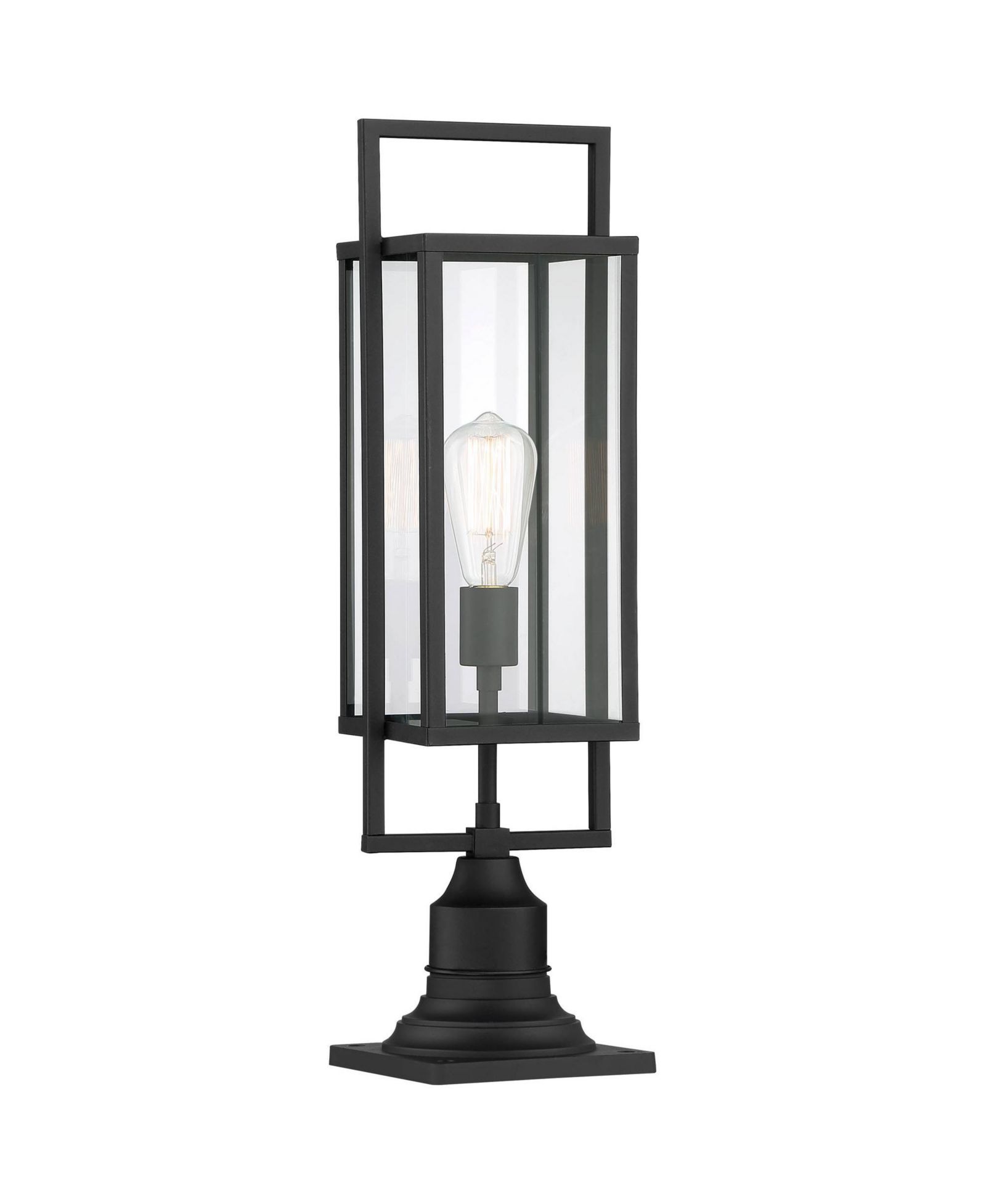 Possini Euro Design Jericho 22" High Modern Outdoor Post Light Fixture Pole Porch with Pier Mount Adapter Black Metal Glass Shade