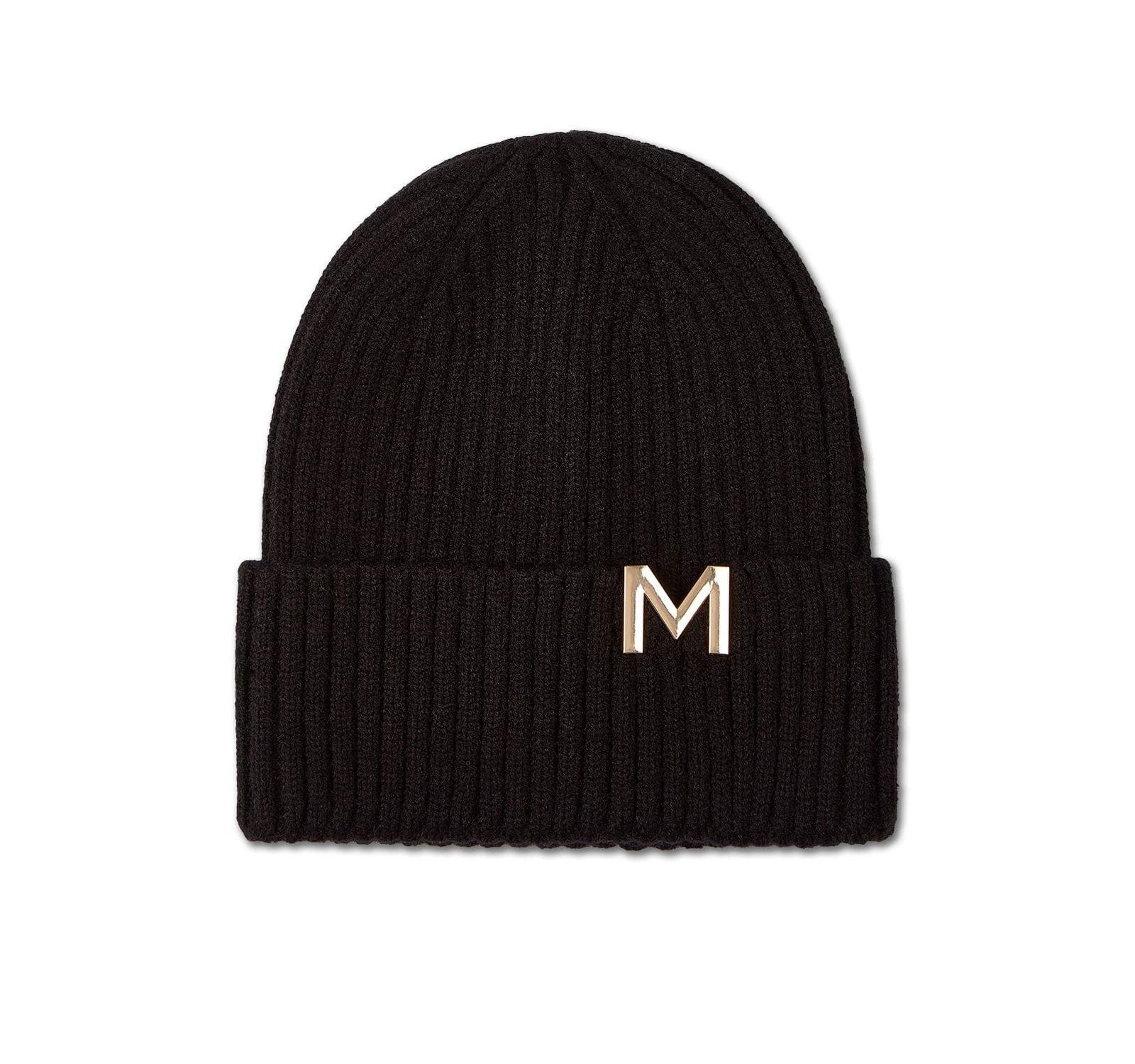 MeMoi Kids Ribbed Metal M Cut-Out Design Rayon Blend Beanie