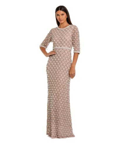 Mac Duggal Petite Pearl and Crystal Embellished Evening Gown