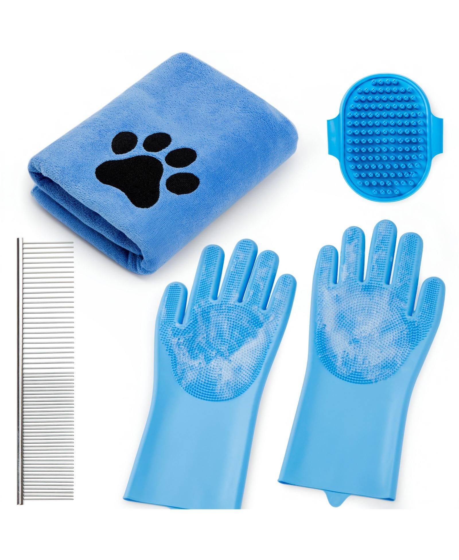 Набор для ухода за домашними животными ARONKL Pet Bath Grooming Kit с шампунем, щеткой, перчатками и полотенцем для собак и кошек