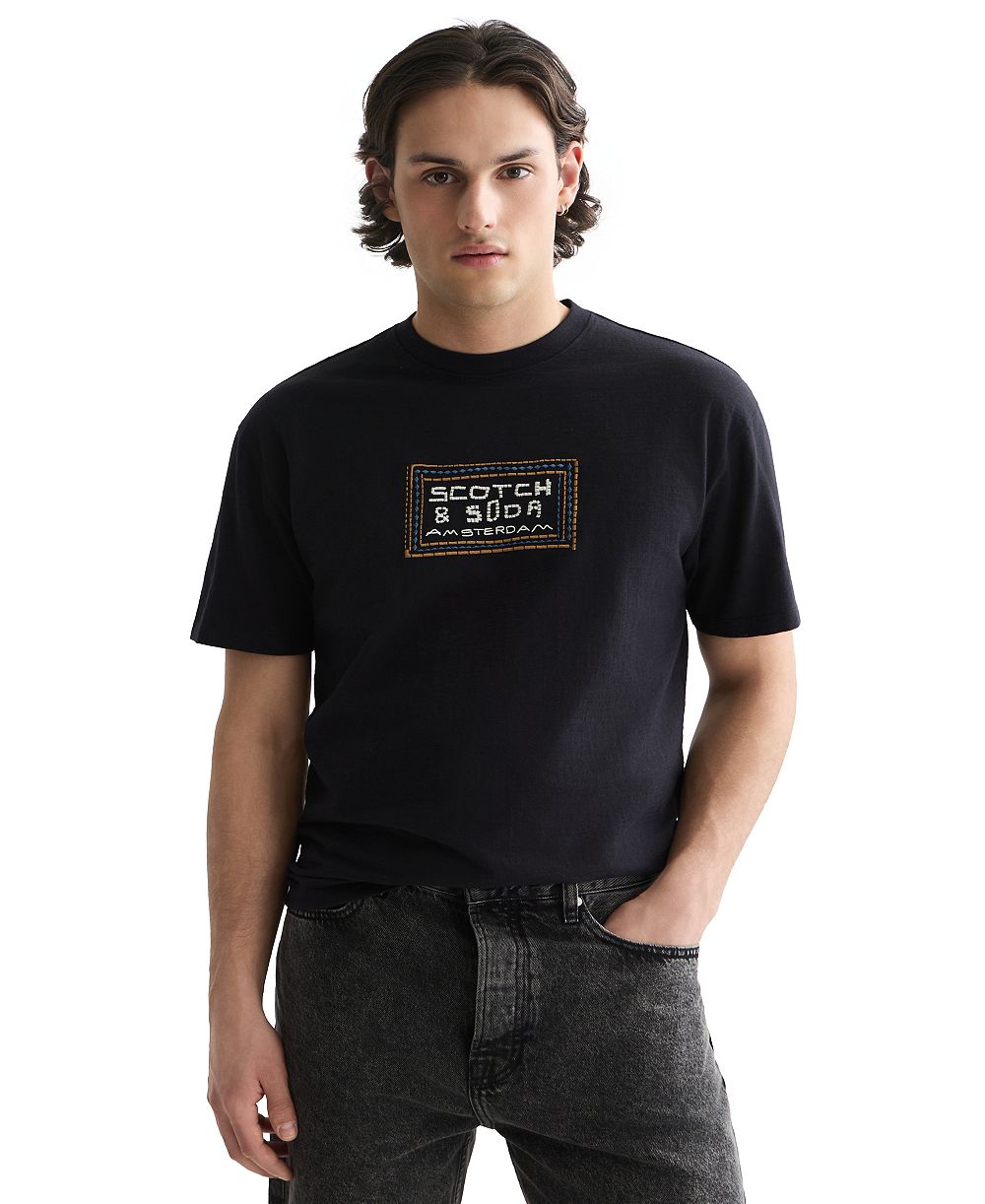 SCOTCH & SODA Men's Embroidered Tile Logo T-Shirt