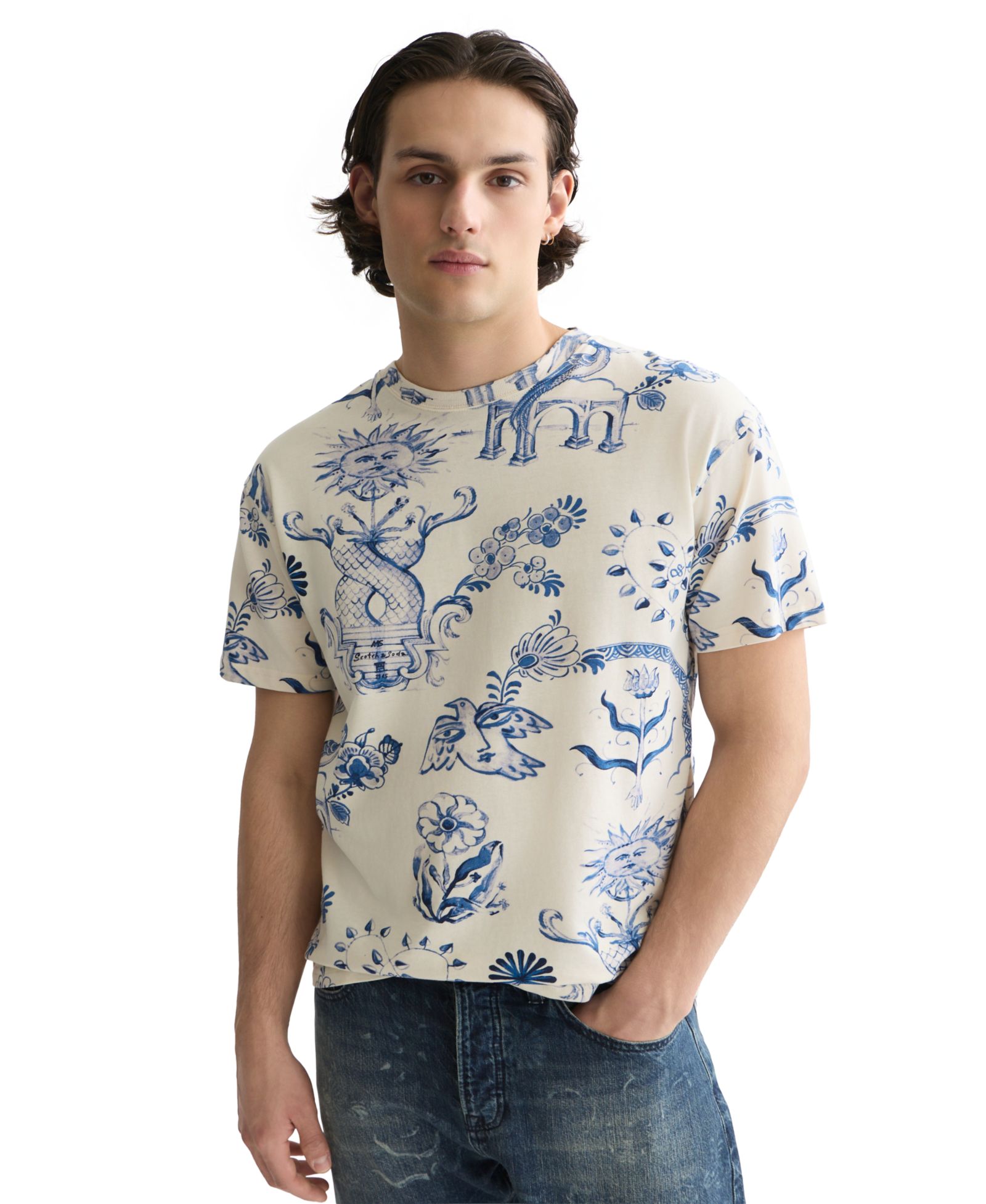SCOTCH & SODA Men's Delft Tiles Printed T-shirt