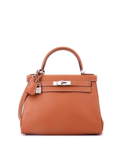 Pre-Owned HERMÉS Kelly 28 Handbag Brown Madame with Palladium Hardware