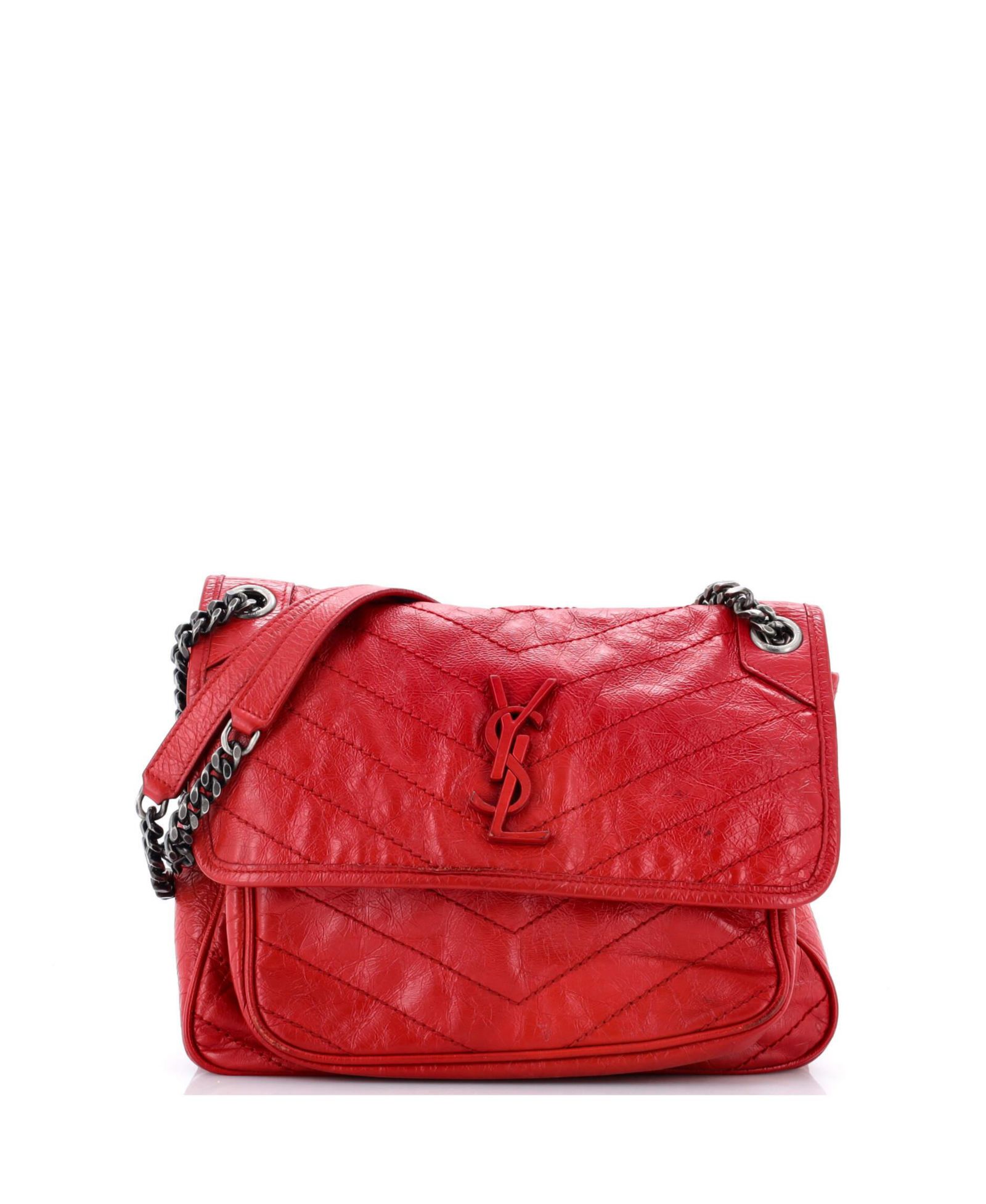Pre-Owned Saint Laurent Medium Niki Chain Flap Bag Matelasse Chevron Leather