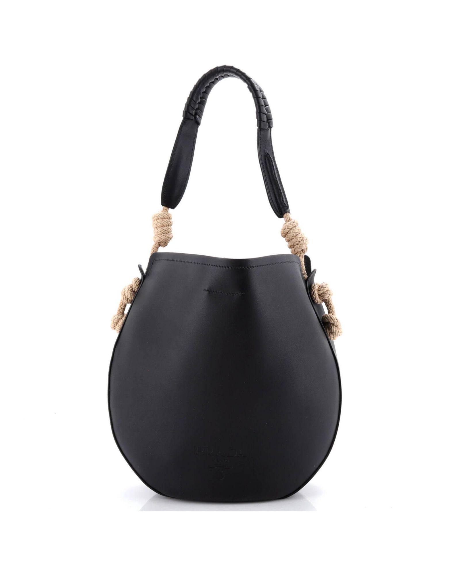 Pre-Owned Prada Tambour Shoulder Bag Leather with Rope Detail
