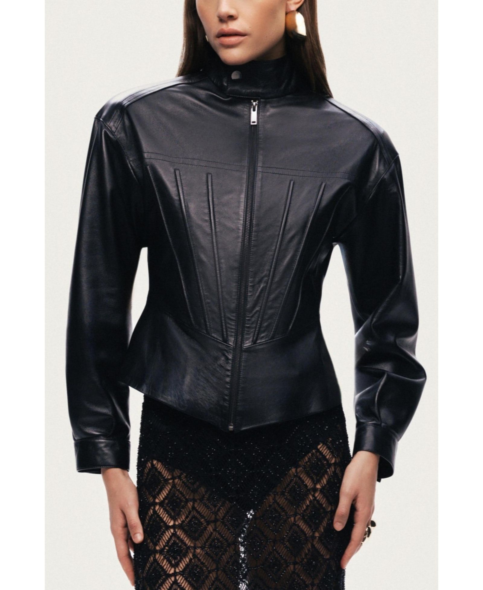 NOCTURNE Women's Zip-Front Fitted Leather Jacket
