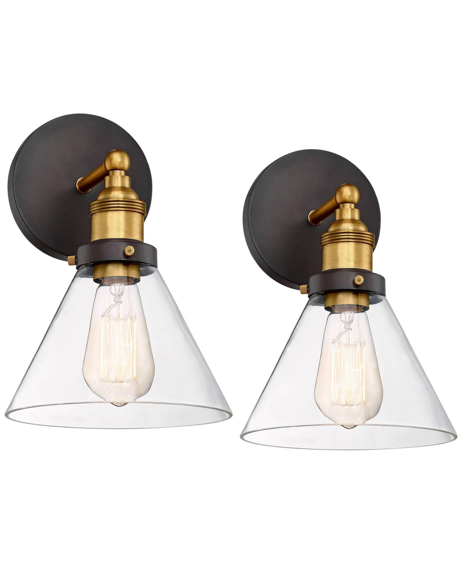 360 Lighting Burke Industrial Modern Wall Light Sconces Set of 2  Hardwire LED Clear Glass for Bedroom Bathroom Home