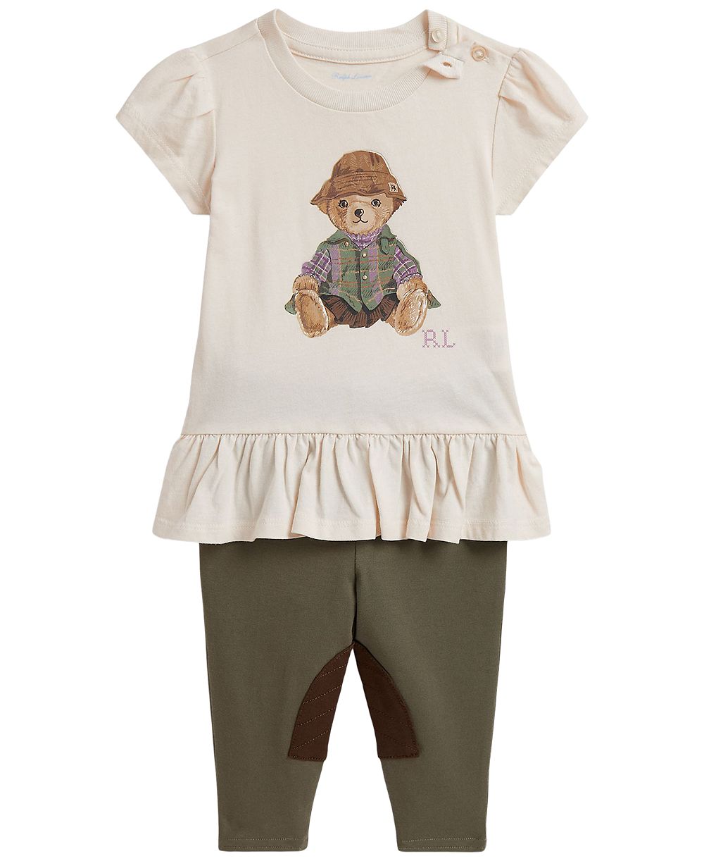 Детский комплект Polo Ralph Lauren Baby Girls' Polo Bear Jersey Peplum T-Shirt и Leggings