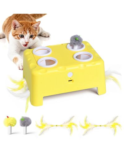 ARONKL Cheese Box Interactive Cat Toy 3-in-1 Whack A Mole 3 Modes Rechargeable Auto 4 Holes 4 Accessories
