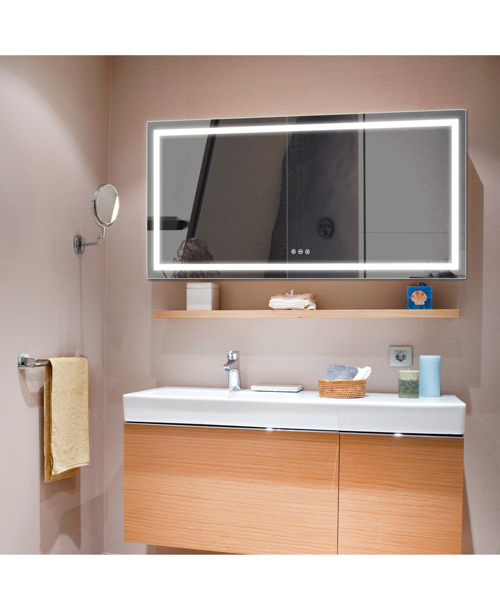 homfan Double LED Backlit Bathroom Mirror - Modern Vanity Wall Mirror with Dimmable Lighting, Anti-Fog, Shatter-Proof Glass, Memory Function
