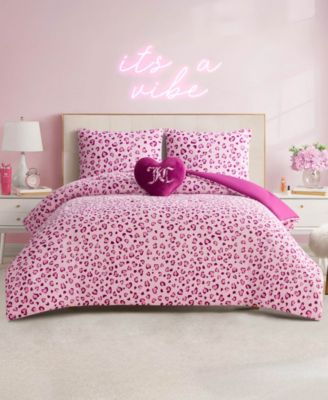 Juicy Couture Plush Reversible Leopard Hearts 4-Piece Comforter Set, Full/Queen