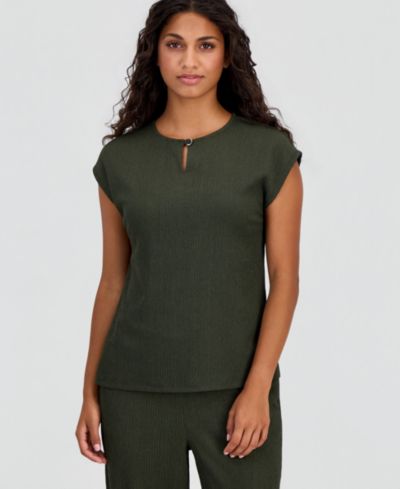 Женский топ Anne Klein Essentials Petite с разрезом на шее