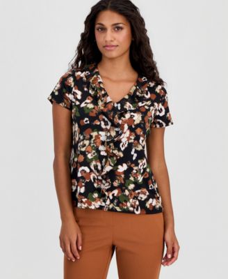 Топ Anne Klein Essentials Petite с принтом и оборками