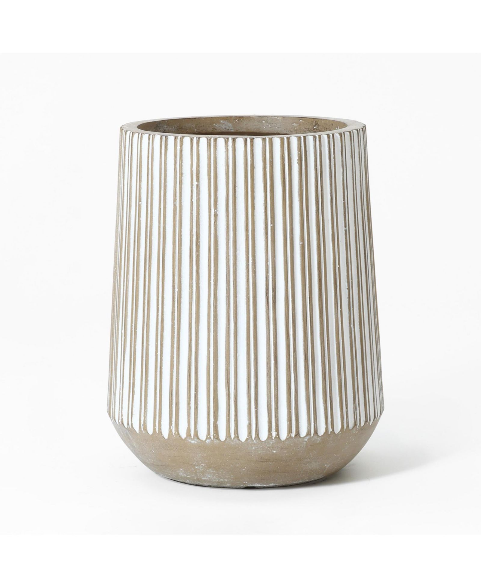 LuxenHome 16.1-Inch Round Brown and White Striped MgO Planter
