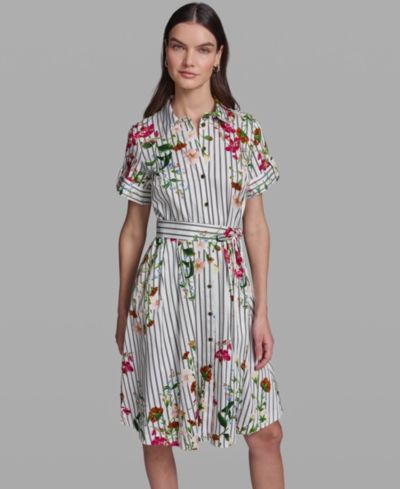 KARL LAGERFELD PARIS Women's Short-Sleeve Striped Shirt-Dress
