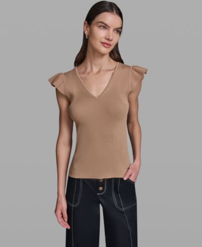 KARL LAGERFELD PARIS Женский V-Neck Flutter Cap-Sleeve Sweater