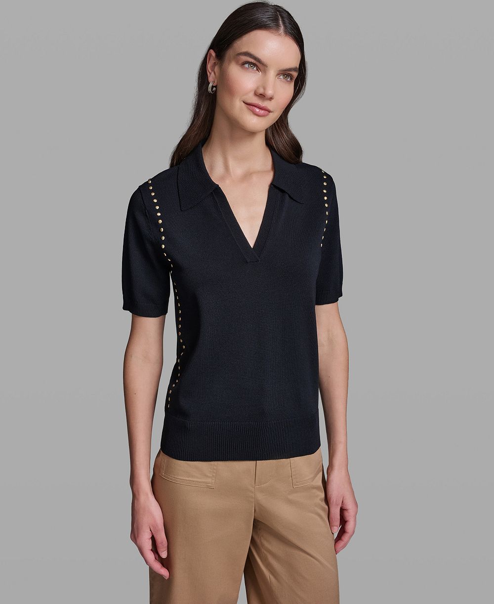 KARL LAGERFELD PARIS Women's Short-Sleeve Nailhead Trim Sweater