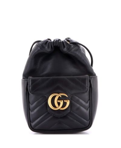 Pre-Owned Gucci Сумка-ведро Mini GG Marmont из кожи Matelasse