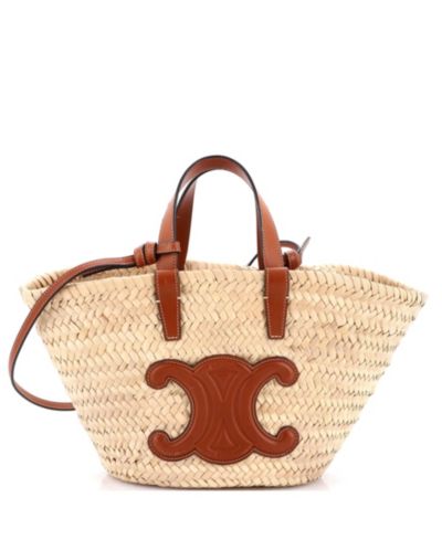 Celine Teen Classic Panier Basket Tote Raffia и Leather