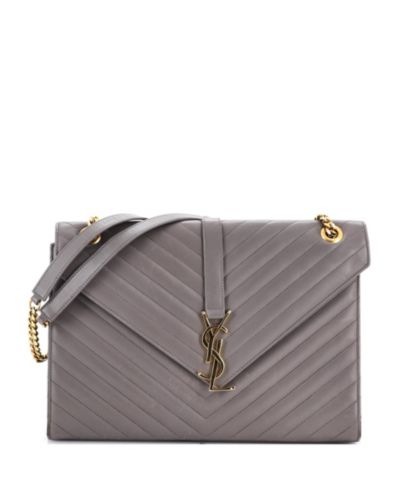 Pre-Owned Saint Laurent Large Classic Monogram Envelope Satchel Matelasse Chevron Leather