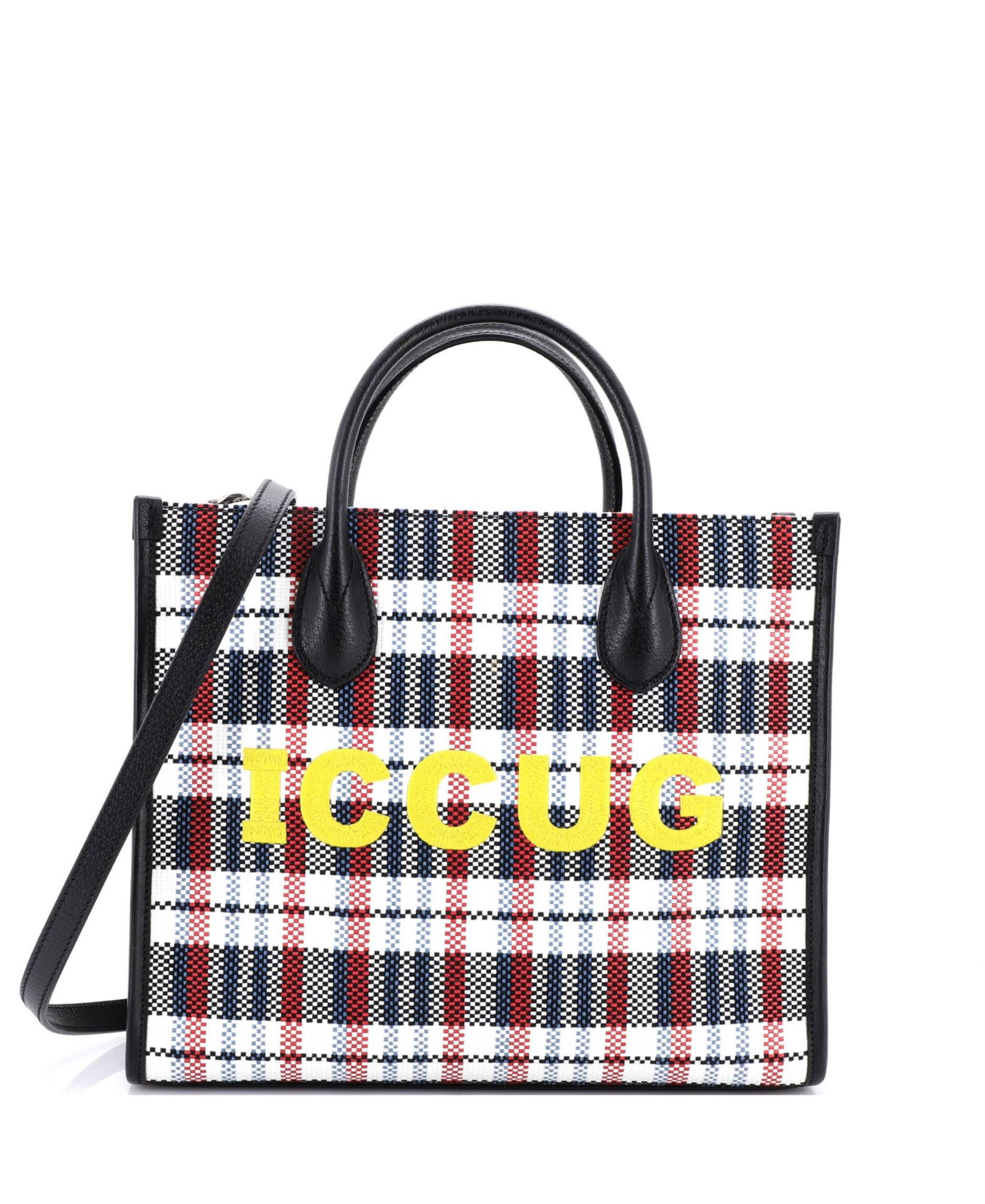 Pre-Owned Gucci Small ICCUG Tote Embroidered Faux Raffia