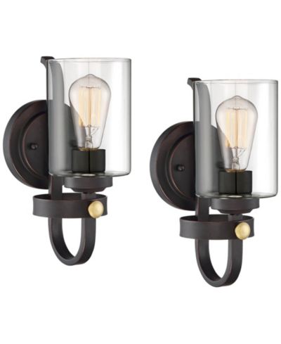 Franklin Iron Works набор из 2 настенных светильников Eagleton Farmhouse Rustic Wall Light Sconces Oil Rubbed Bronze LED 5 1/2"