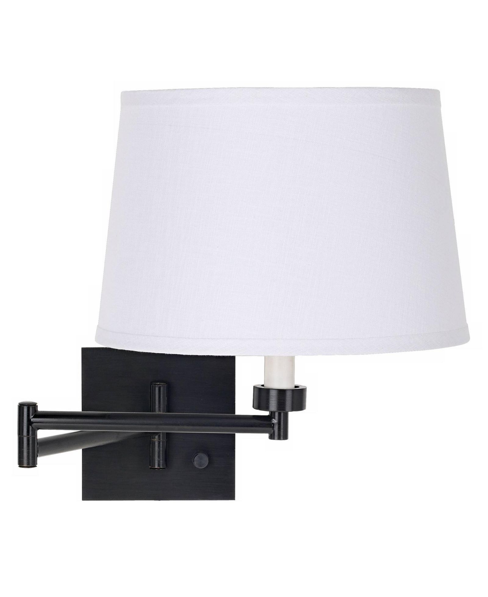 Franklin Iron Works Modern Swing Arm Wall Lamp Espresso Plug-In Light Fixture  Linen Drum Shade for Bedroom Bedside Reading