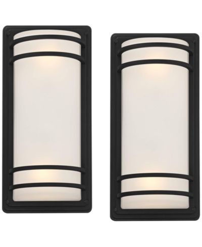 John Timberland Habitat Modern Industrial Outdoor Wall Light Fixtures Set of 2  Metal Frosted Glass for Post Exterior Barn Deck