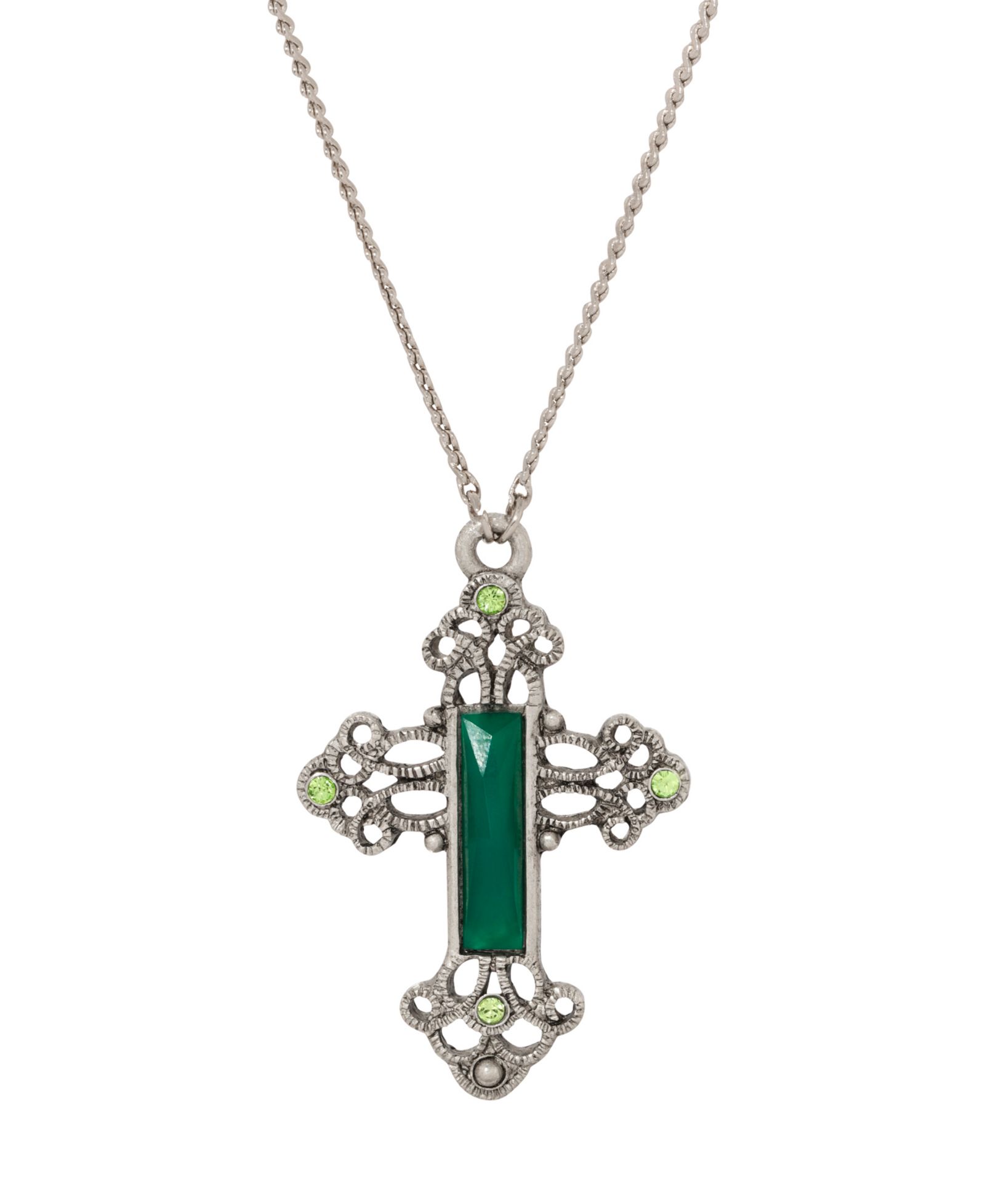 Ожерелье Symbols of Faith с зеленым крестом из олова под серебро