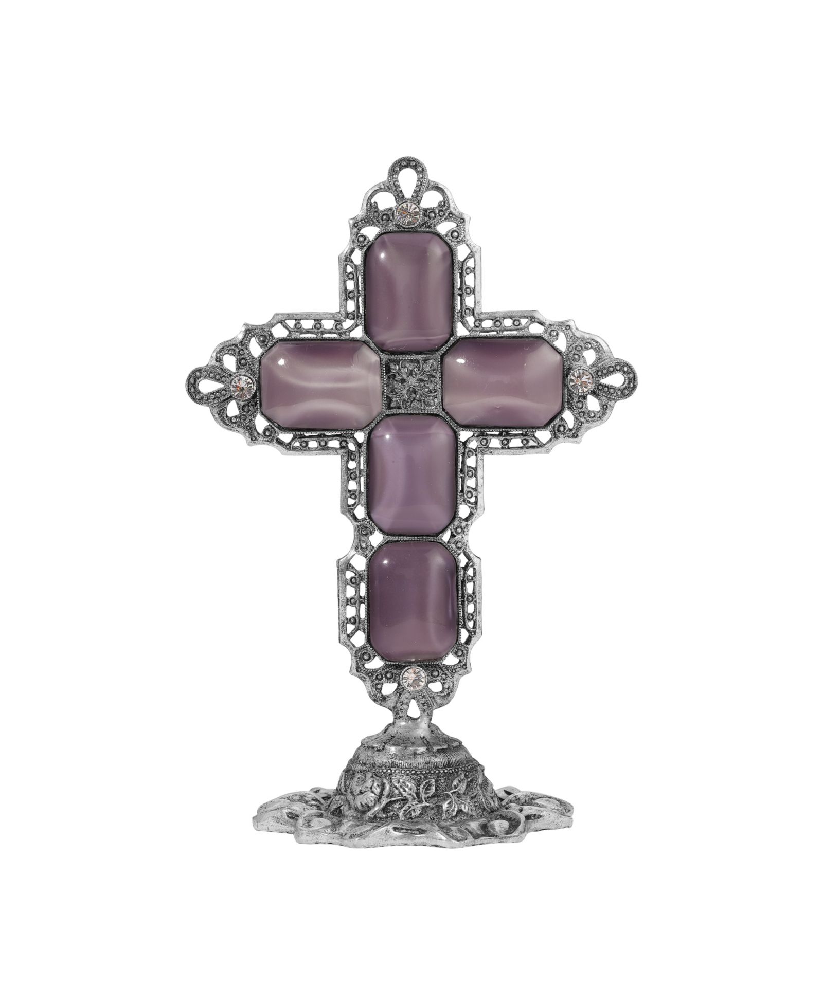 Декоративная табличка Symbols of Faith Pewter Amethyst Glass Moonstone Octagon Cross