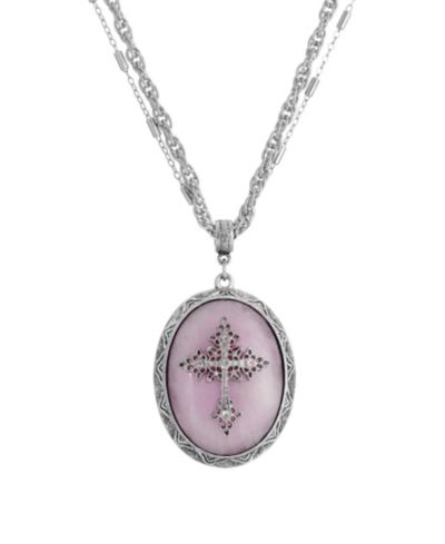 Symbols of Faith ожерелье с розовым кварцем и оловянным крестом