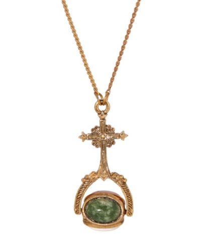 Symbols of Faith 14k Gold Dipped Cross Spinner Three Color Semi Precious Stones 30" Necklace