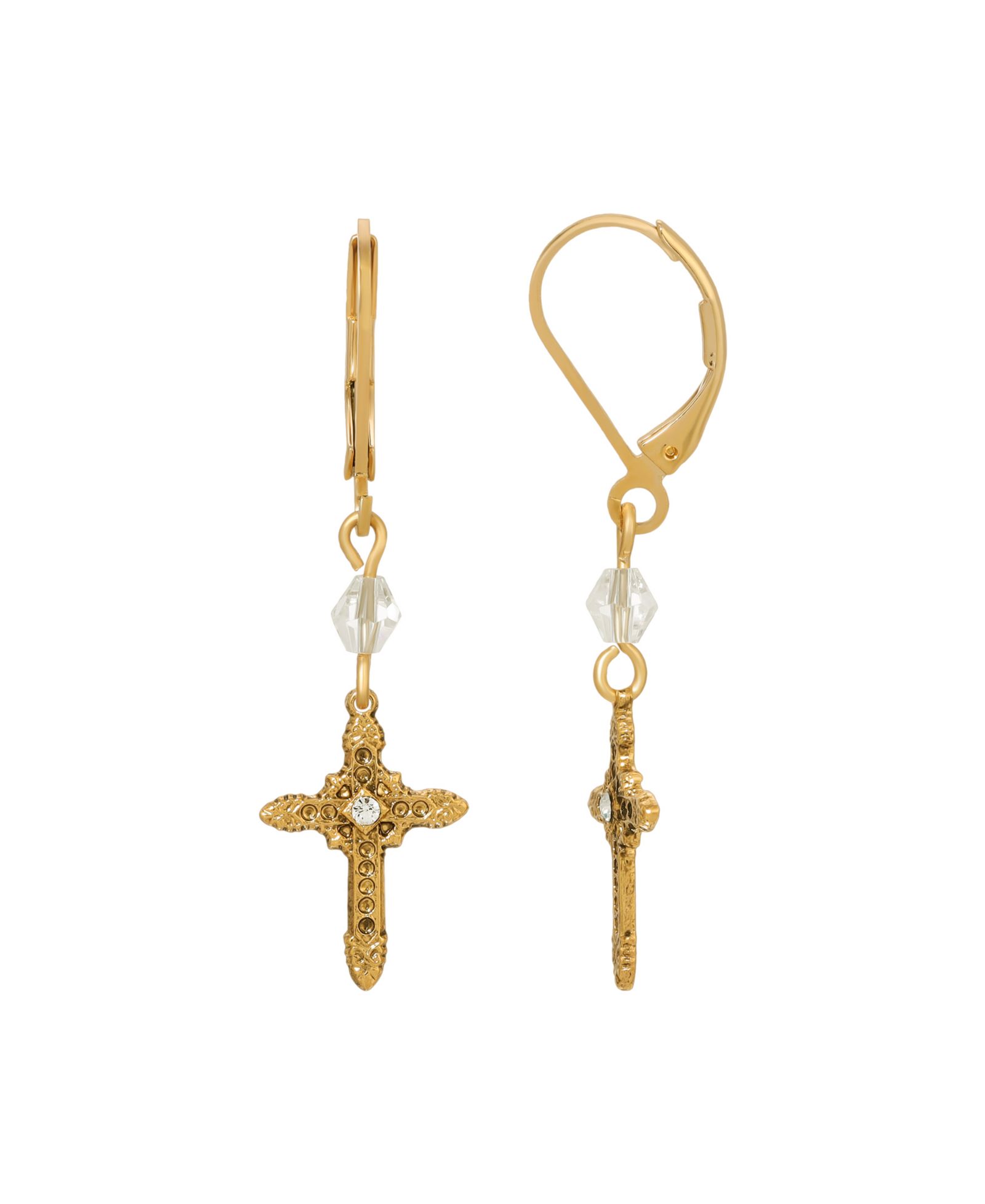 Symbols of Faith серьги с золотым крестом и стеклянным кристаллом, покрытые 14k золотом
