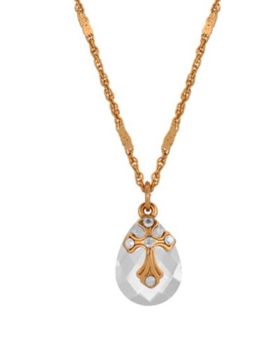 Ожерелье Symbols of Faith 14k Gold Dipped Clear Oval Glass Drop Crystal Cross 16"+3"