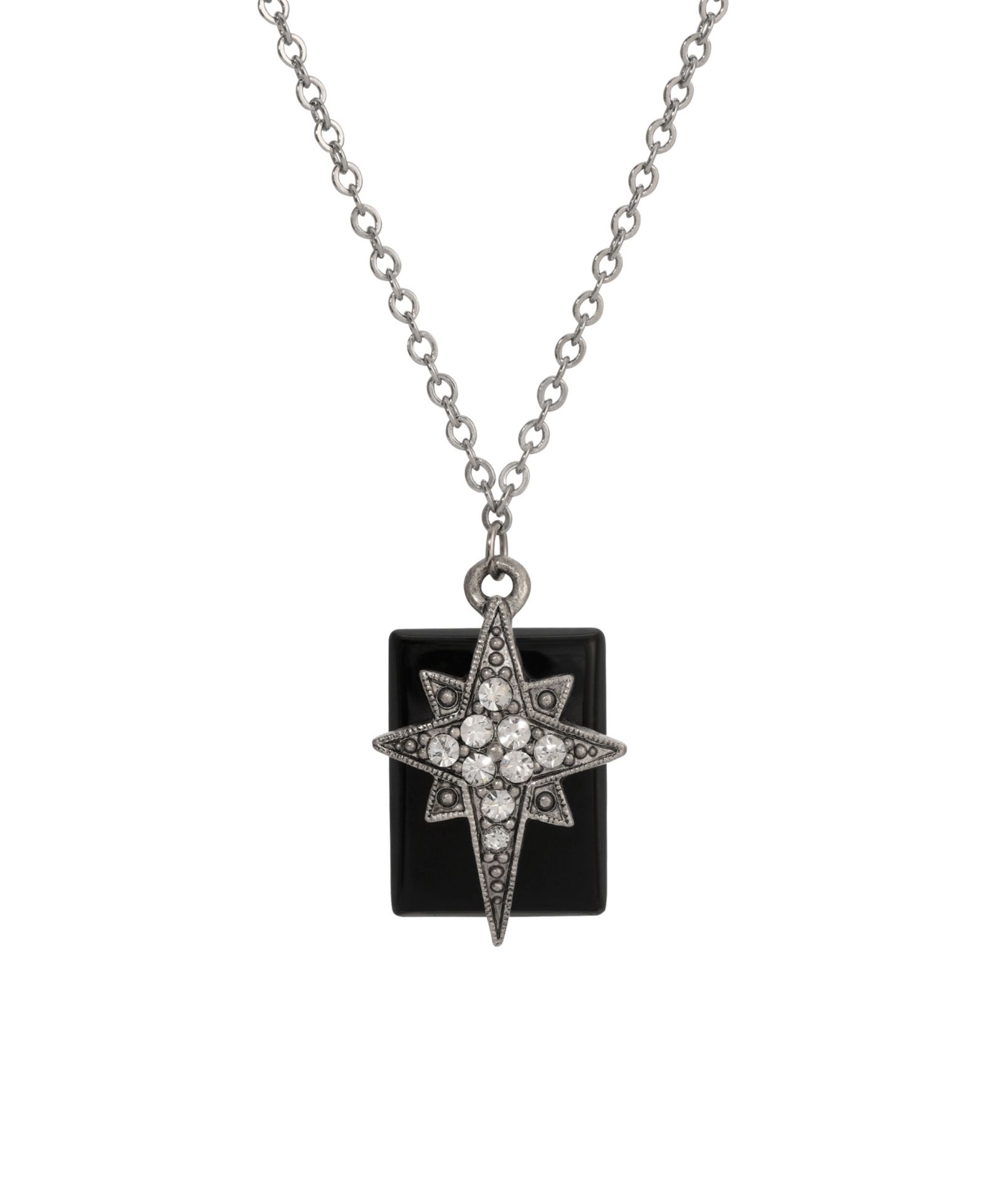 Ожерелье Symbols of Faith Pewter Star of Bethlehem Clear Crystals Onyx Rectangle 16"