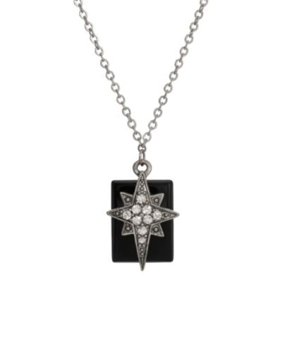 Ожерелье Symbols of Faith Pewter Star of Bethlehem Clear Crystals Onyx Rectangle 16"