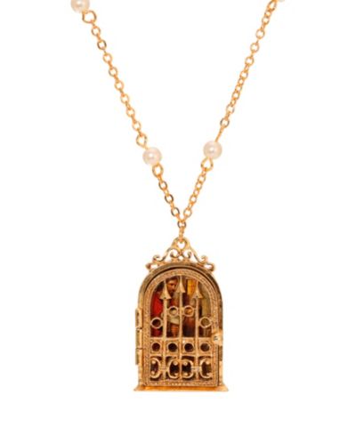 Ожерелье Symbols of Faith Gold Tone Jesus Decal Locket Faux Pearl Chain