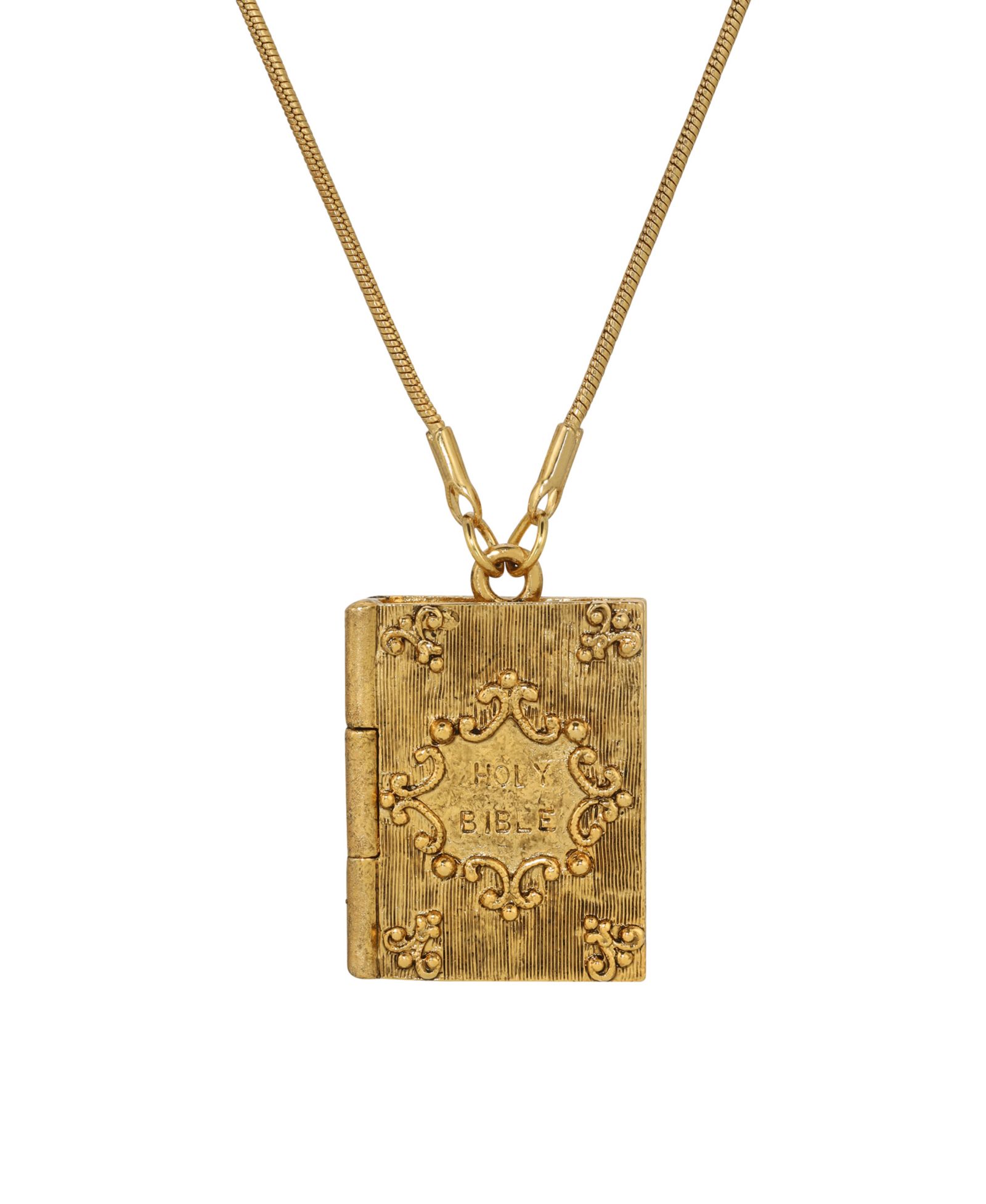 Symbols of Faith Gold Tone Psalm 23:4 Bible Locket Necklace