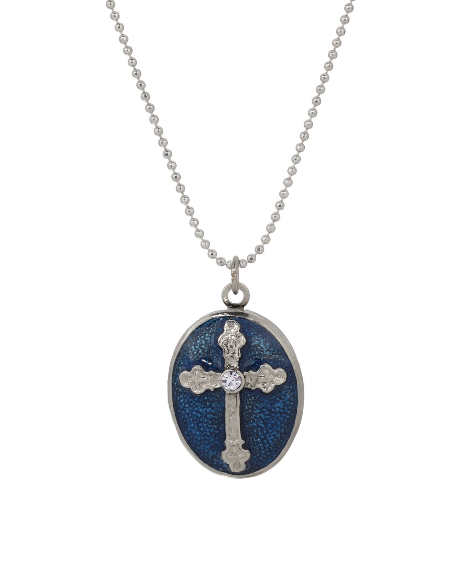 Symbols of Faith Silver Tone Blue Cross Locket Necklace