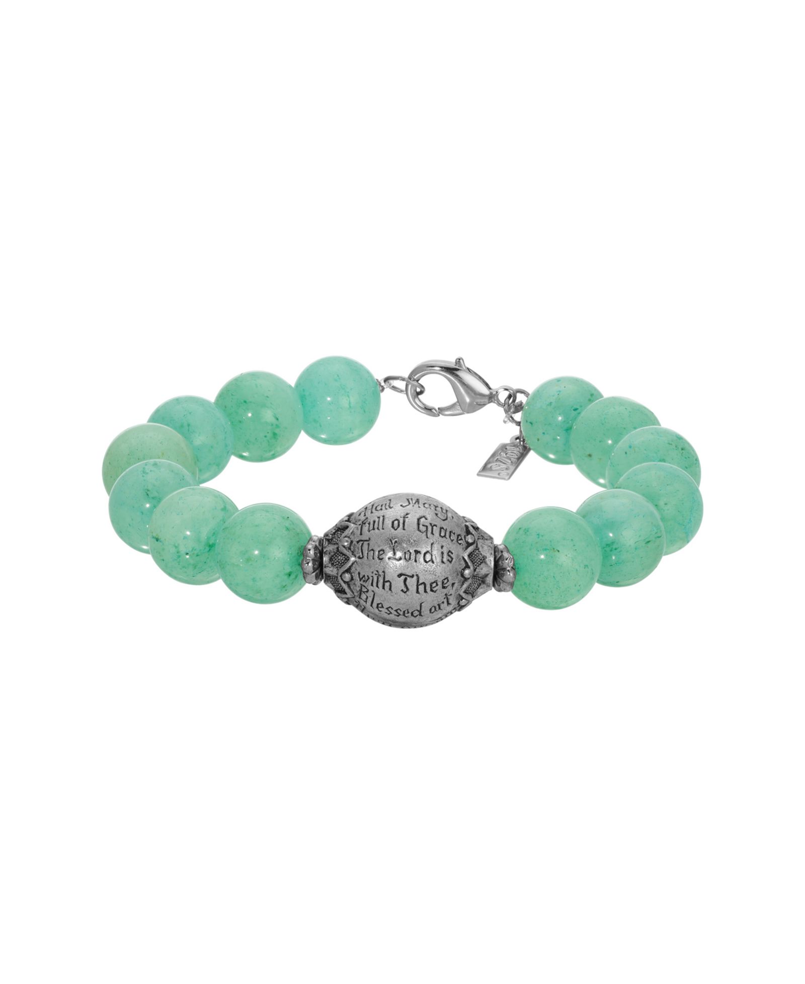 Symbols of Faith Silver Tone Round Indian Aventurine Semi Precious Bead Prayer Bracelet