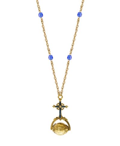 Подвеска-спиннер Symbols of Faith с синим сапфиром и крестом, покрытая 14k золотом