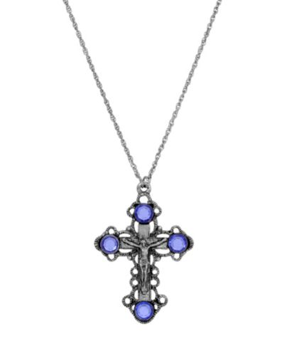 Ожерелье Symbols of Faith Pewter/Silver-Tone Sapphire Crystal Cross 18"
