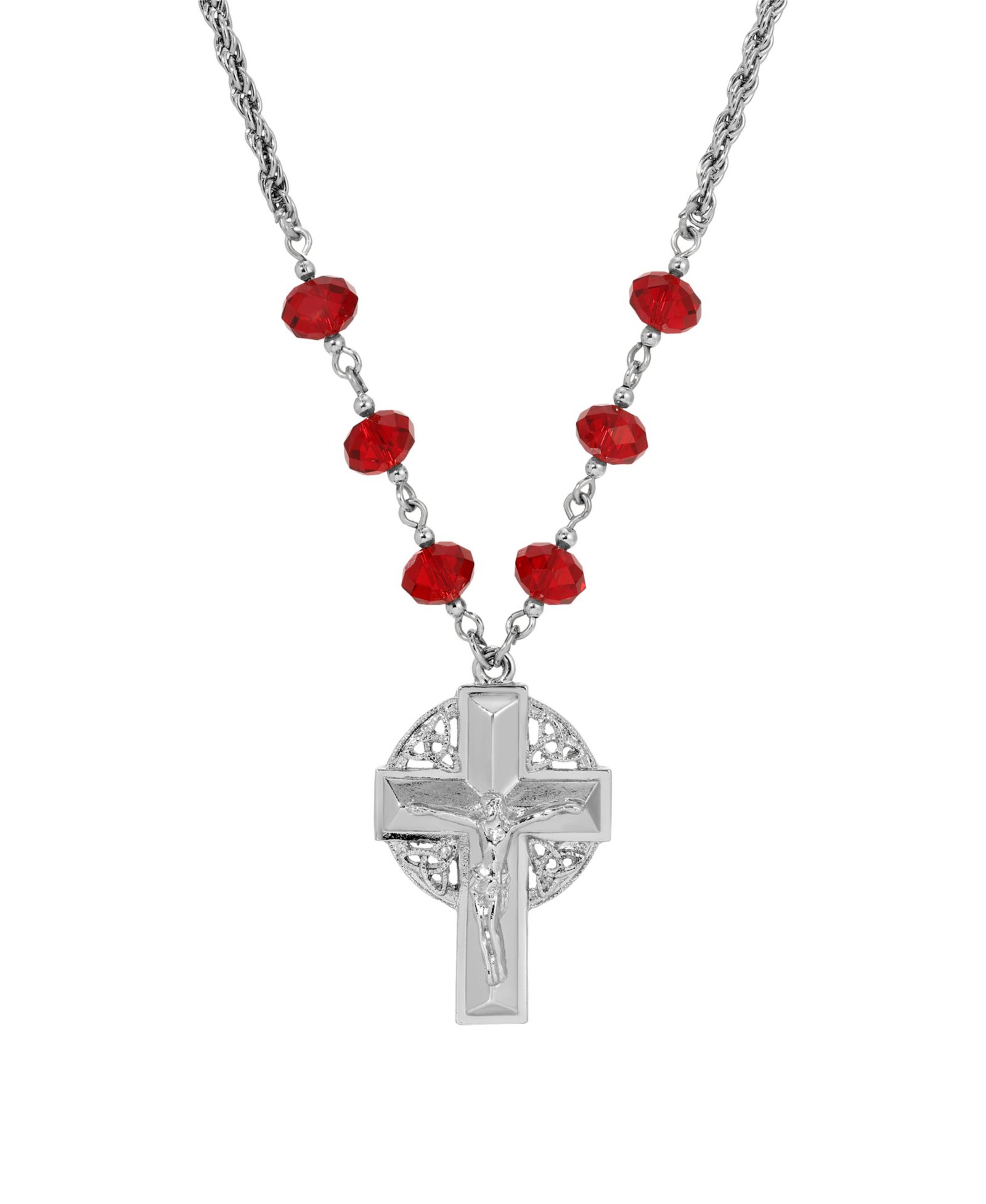 Ожерелье Symbols of Faith Silver-Tone Crucifix Siam Bead Chain 16" + 3"