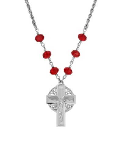 Ожерелье Symbols of Faith Silver-Tone Crucifix Siam Bead Chain 16" + 3"