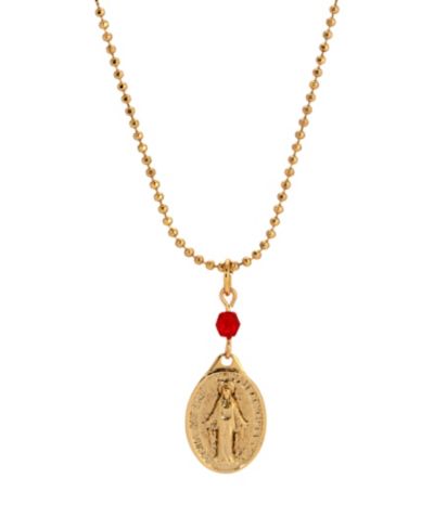 Золотистая овальная медаль Symbols of Faith с красной бусиной, ожерелье 16"