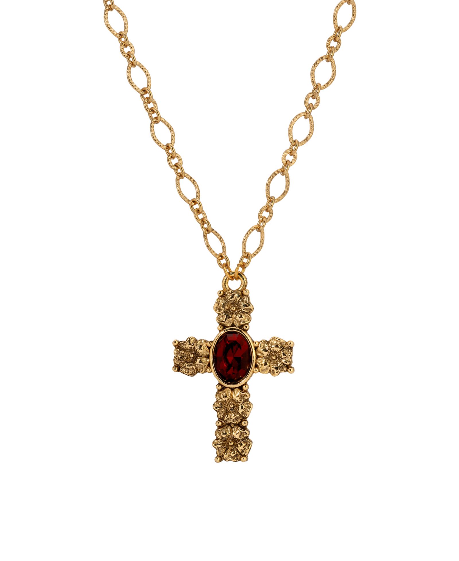 Золотистое ожерелье Symbols of Faith с крестом и овальным гранатом, 28"