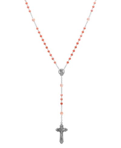 Розарий Symbols of Faith с розовыми бусинами и серебристым крестом