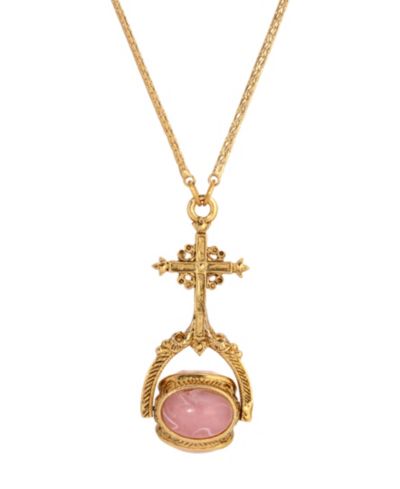 Кольцевая цепочка Symbols of Faith с крестом из золота 14k и разноцветными розовыми камнями 30"
